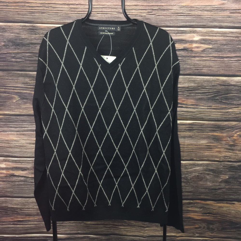 Structure Grandpa V-neck Black Sweater MSRP $38 XL